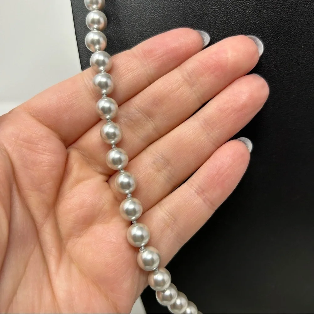 Vintage Monet Silver Tone Glass Faux Pearl Beaded Long Necklace 34
